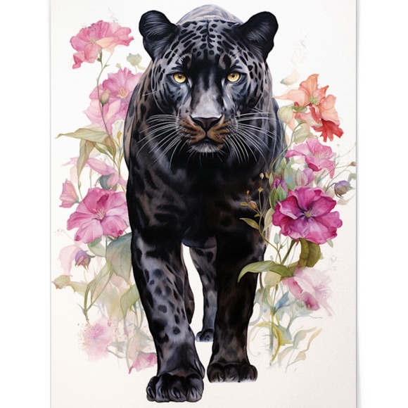 Watercolor Black Jaguar Wall Art Print Unframed - Majestic Jungle Elegance - Picture 3 of 6